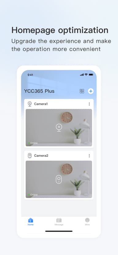 YCC365 Plus camera list and homepage