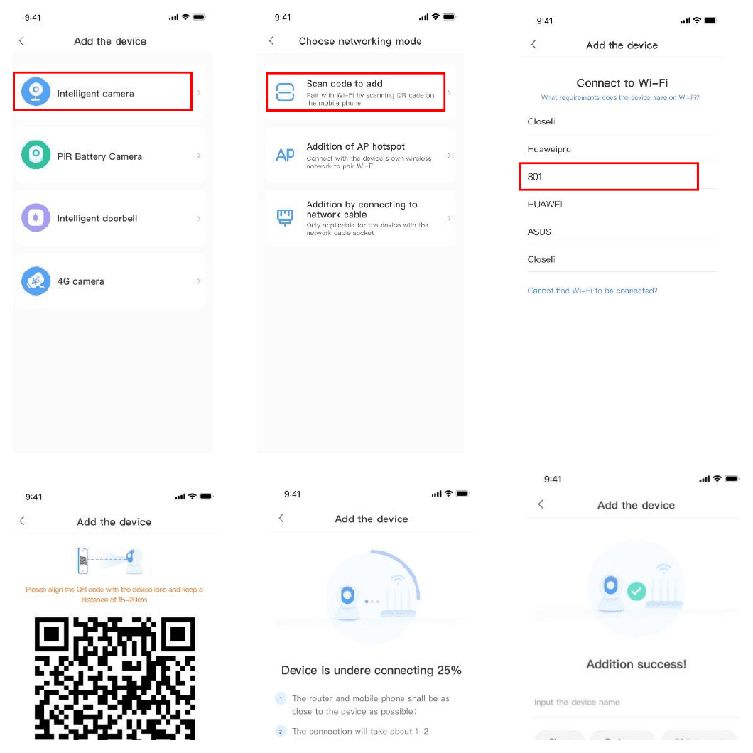 Aggiunta della telecamera tramite scansione del codice QR