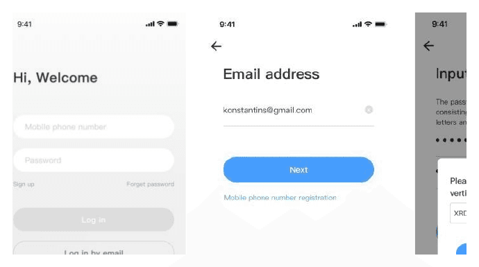 Registrazione di un account nell'applicazione